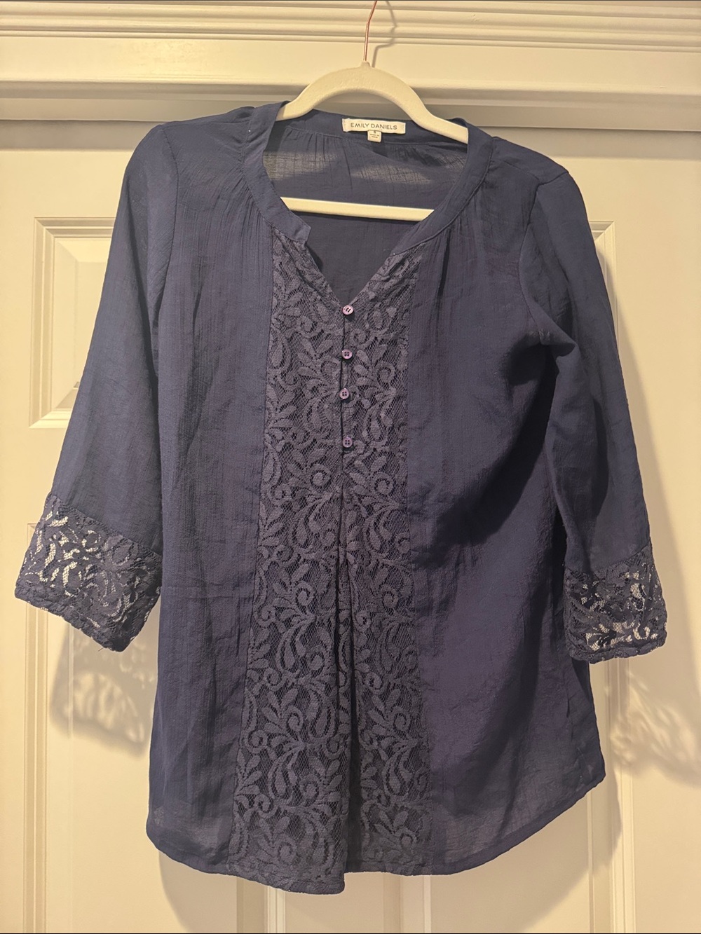 Emily Daniels Navy Lace-Front Button Tunic
